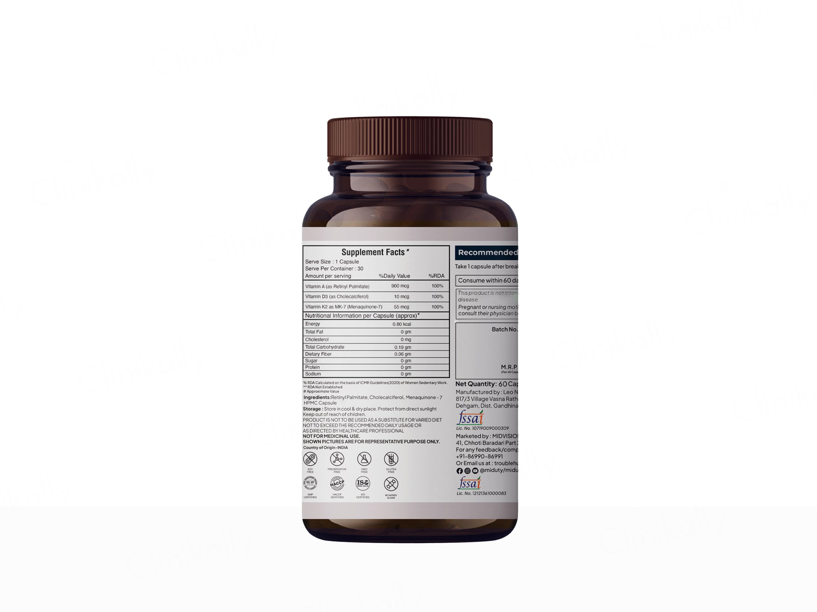 Miduty A.D.K Vitamin D3 + Vitamin K2 + Vitamin A Capsule