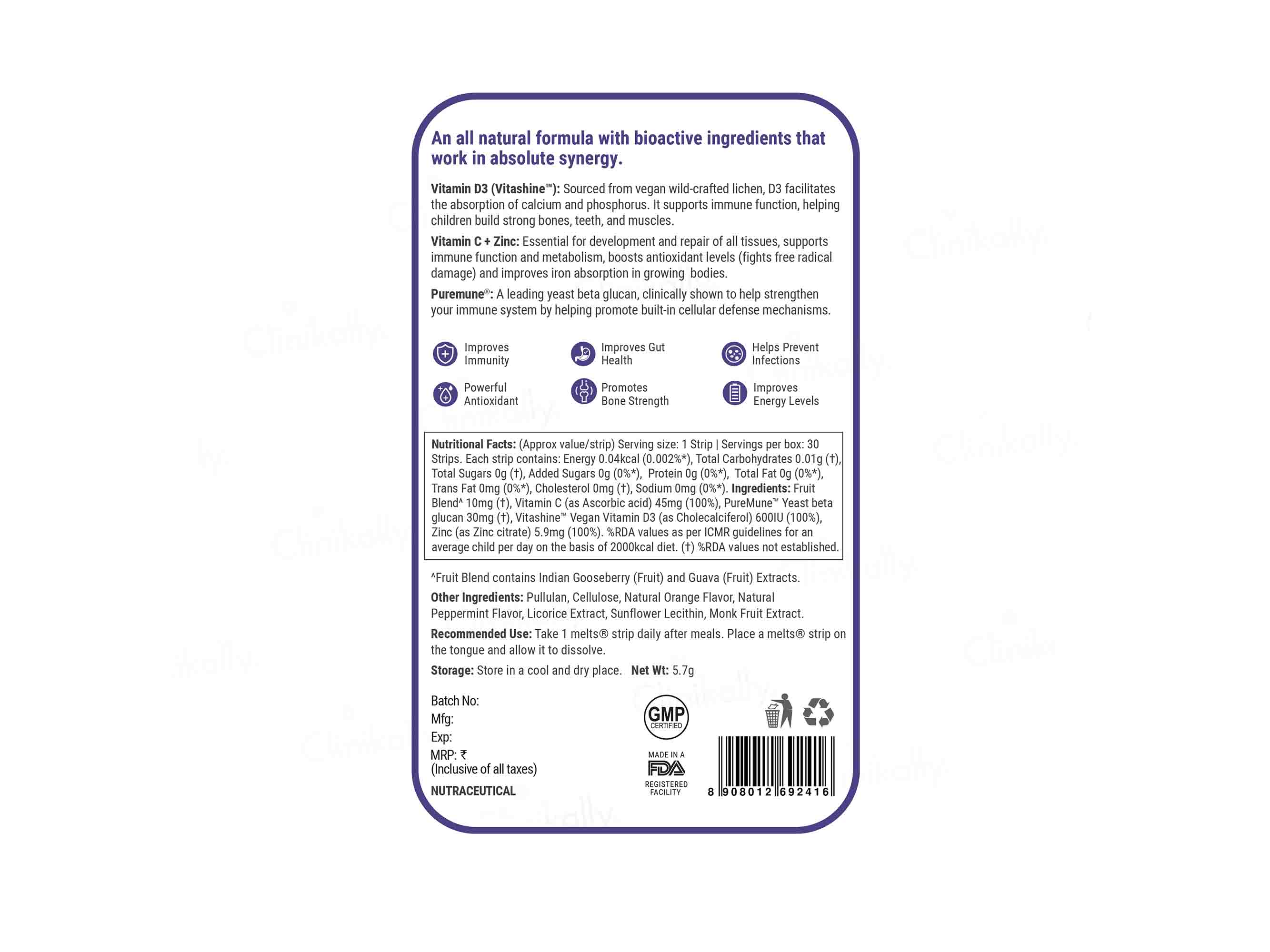 Wellbeing Nutrition Melts Into Advanced Immunity Oral Strip - Valencia Orange Flavour (Black Panther)-Clinikally