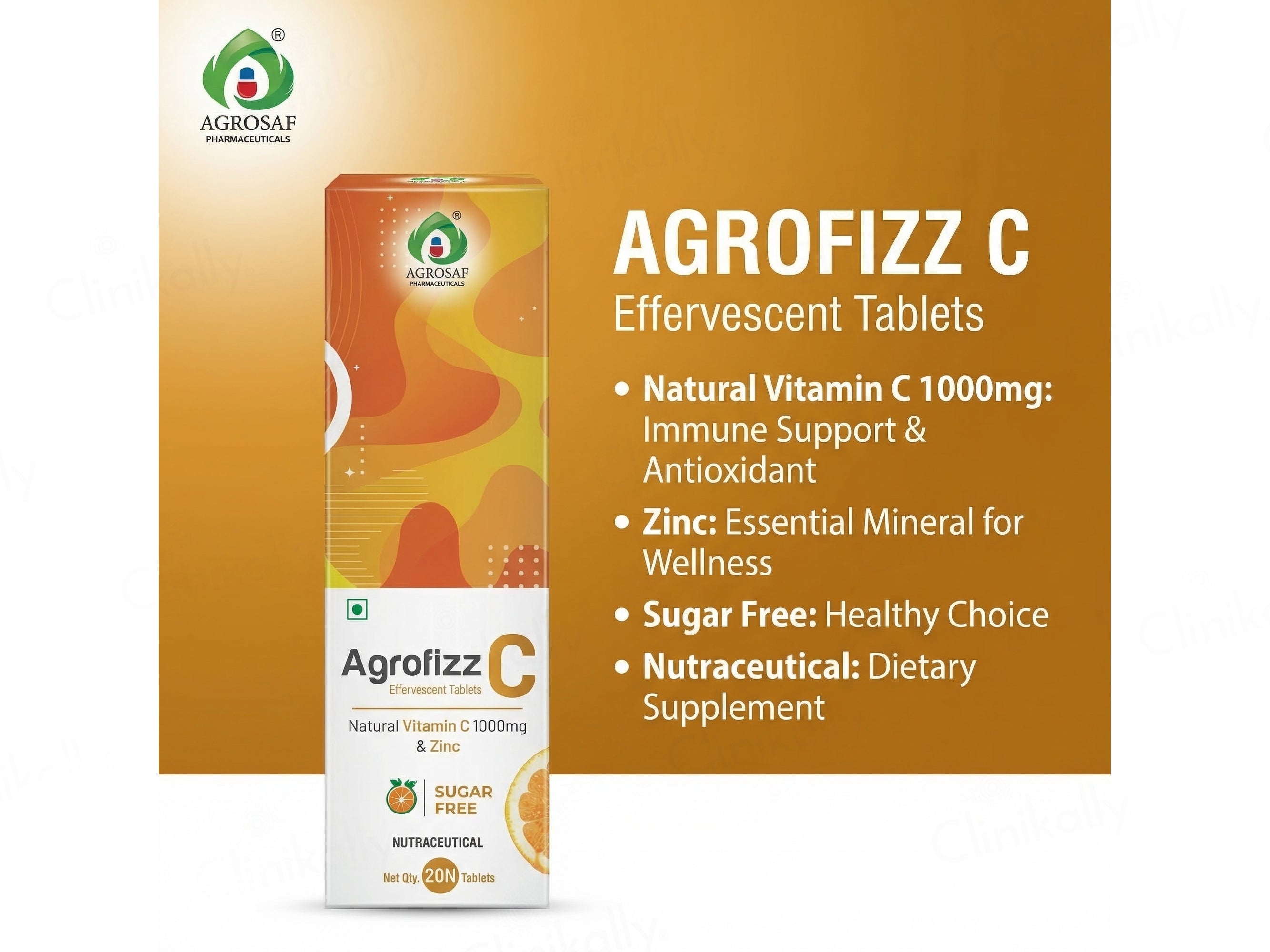 Agrofizz C Natural Vitamin C 1000mg & Zinc Sugar Free Effervescent Tablet