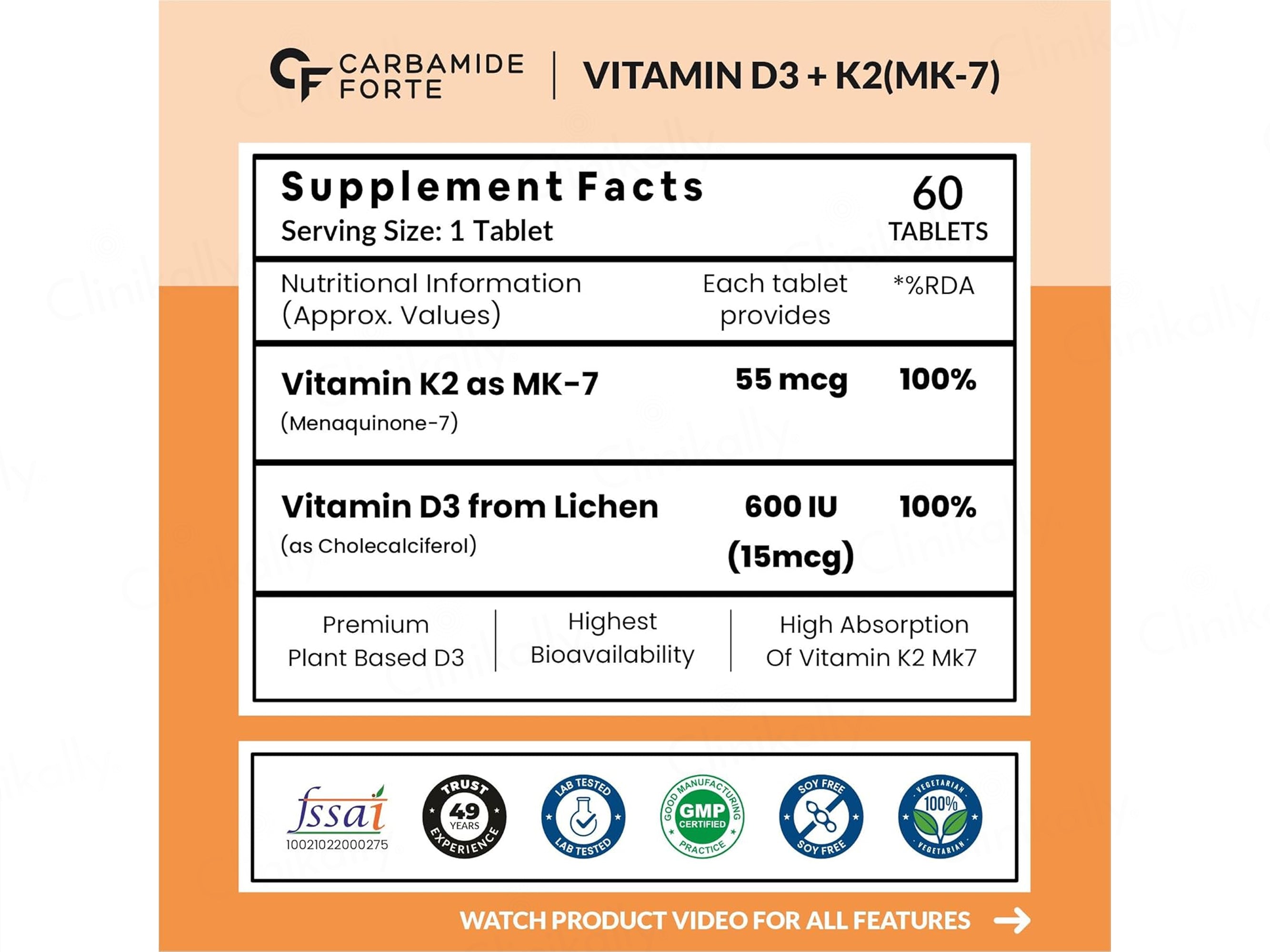 Carbamide Forte Vitamin D3 + Vitamin K2 MK7 Tablet