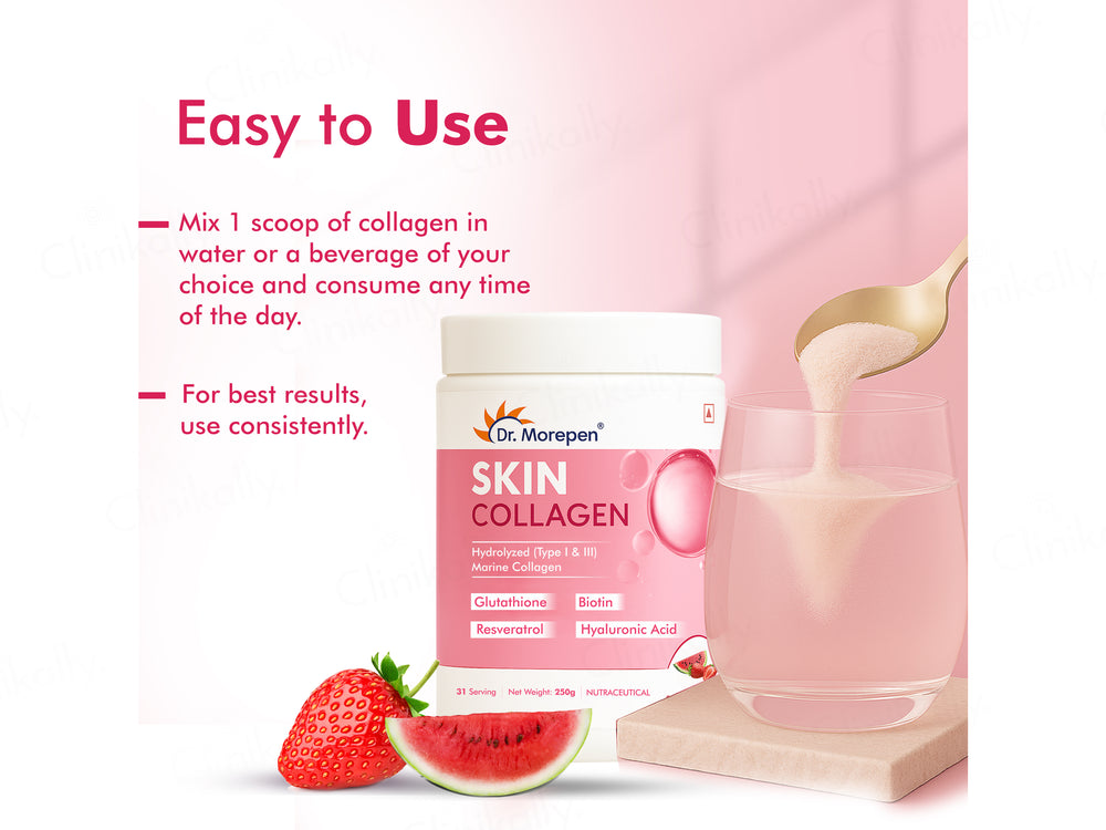 Dr. Morepen Hydrolyzed Type I & III Marine Skin Collagen Powder - Strawberry Watermelon Flavour