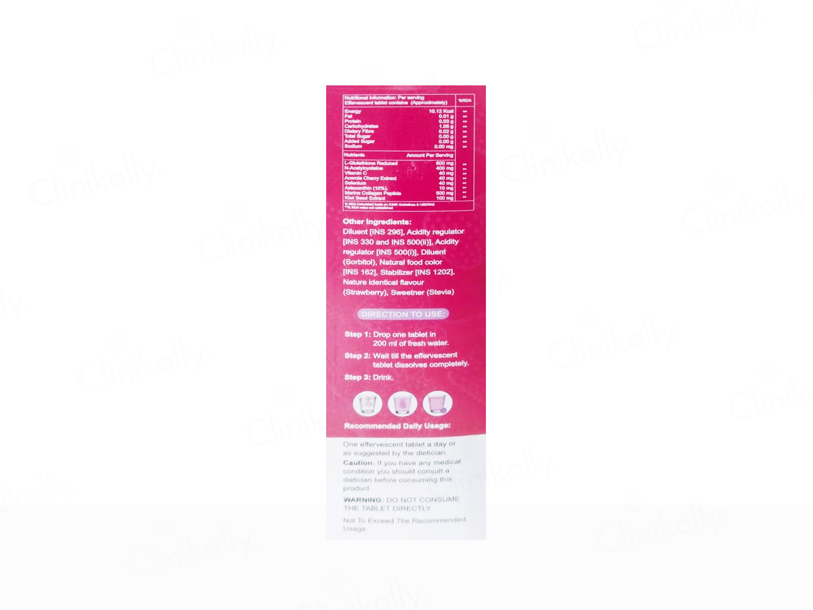 Gluvita Glutathione & Collagen Sugar Free Effervescent Tablet - Strawberry Flavour