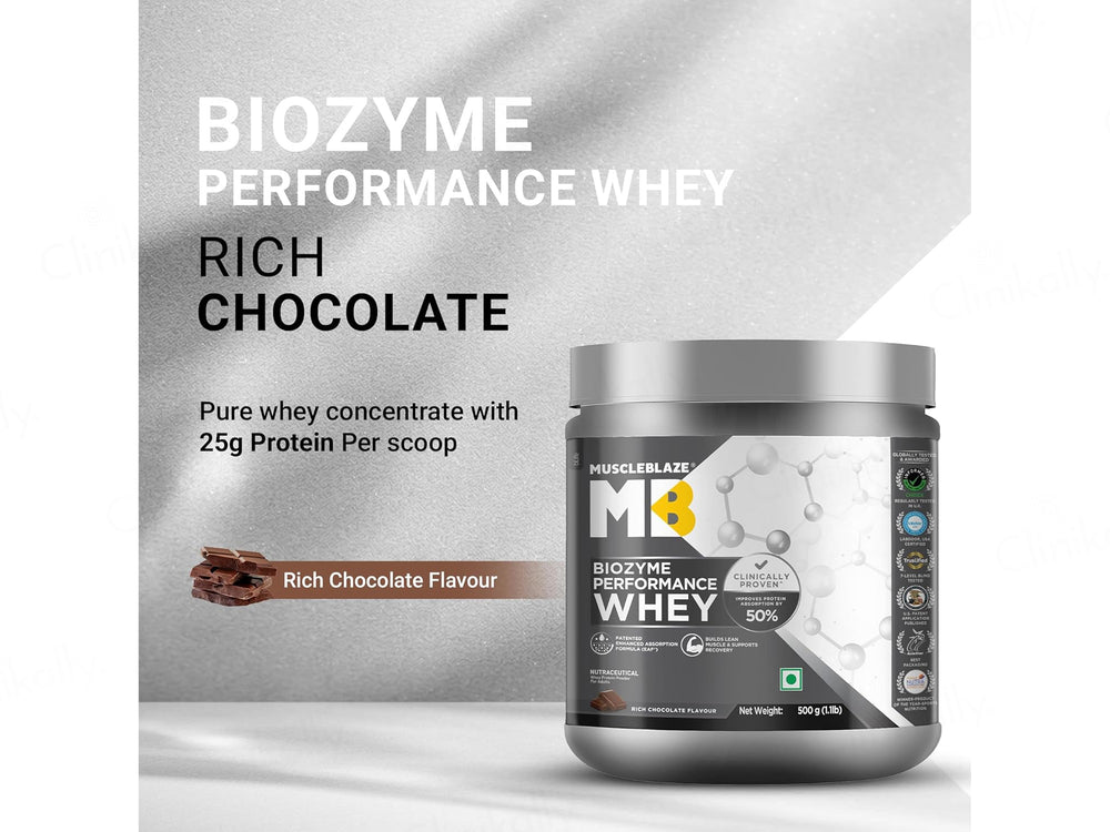 MuscleBlaze Biozyme Performance Whey Nutraceutical Powder - Rich Chocolate Flavour