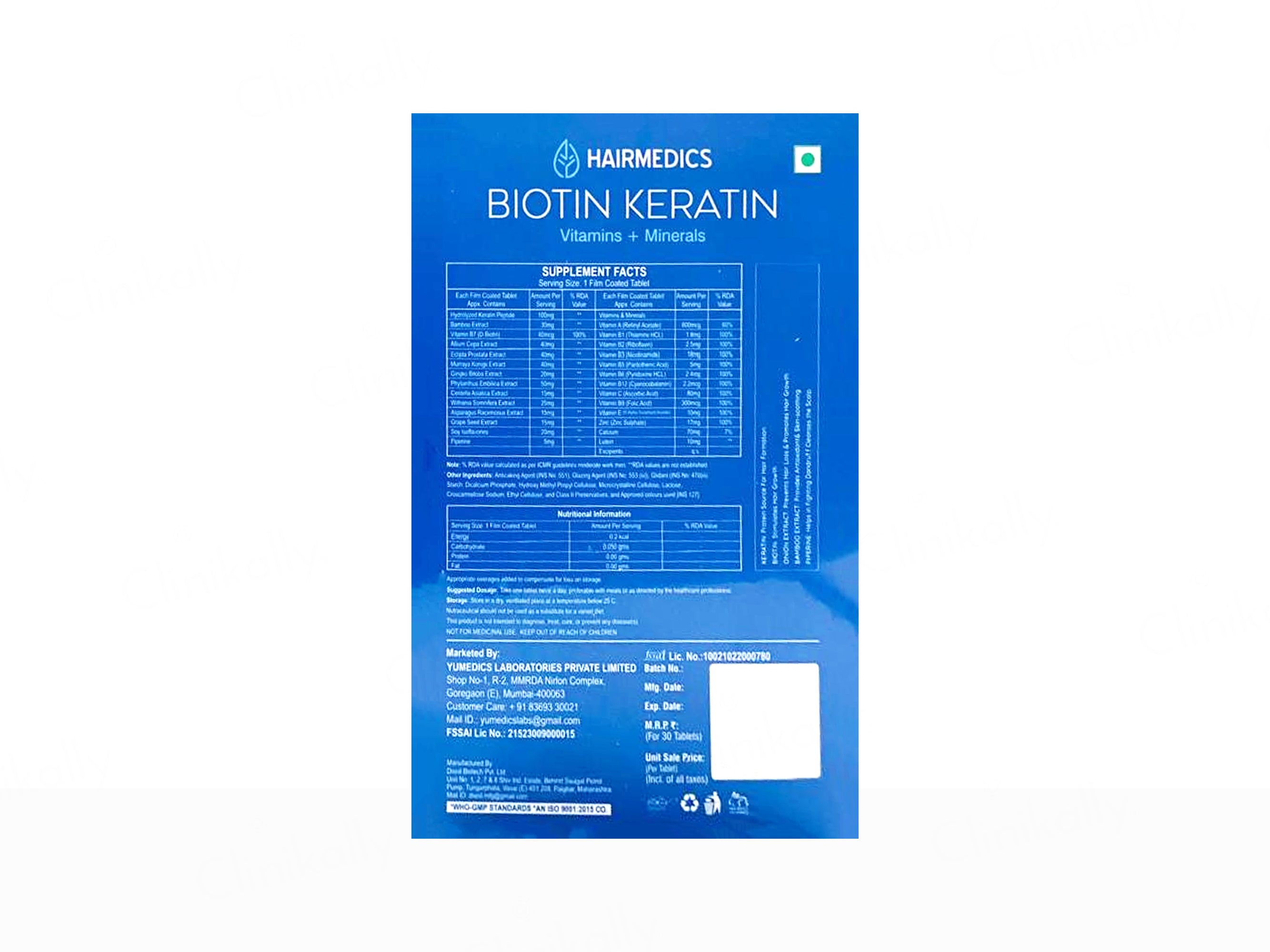 Yumedics Hairmedics Biotin + Keratin Vitamins & Minerals Nutraceutical Tablet