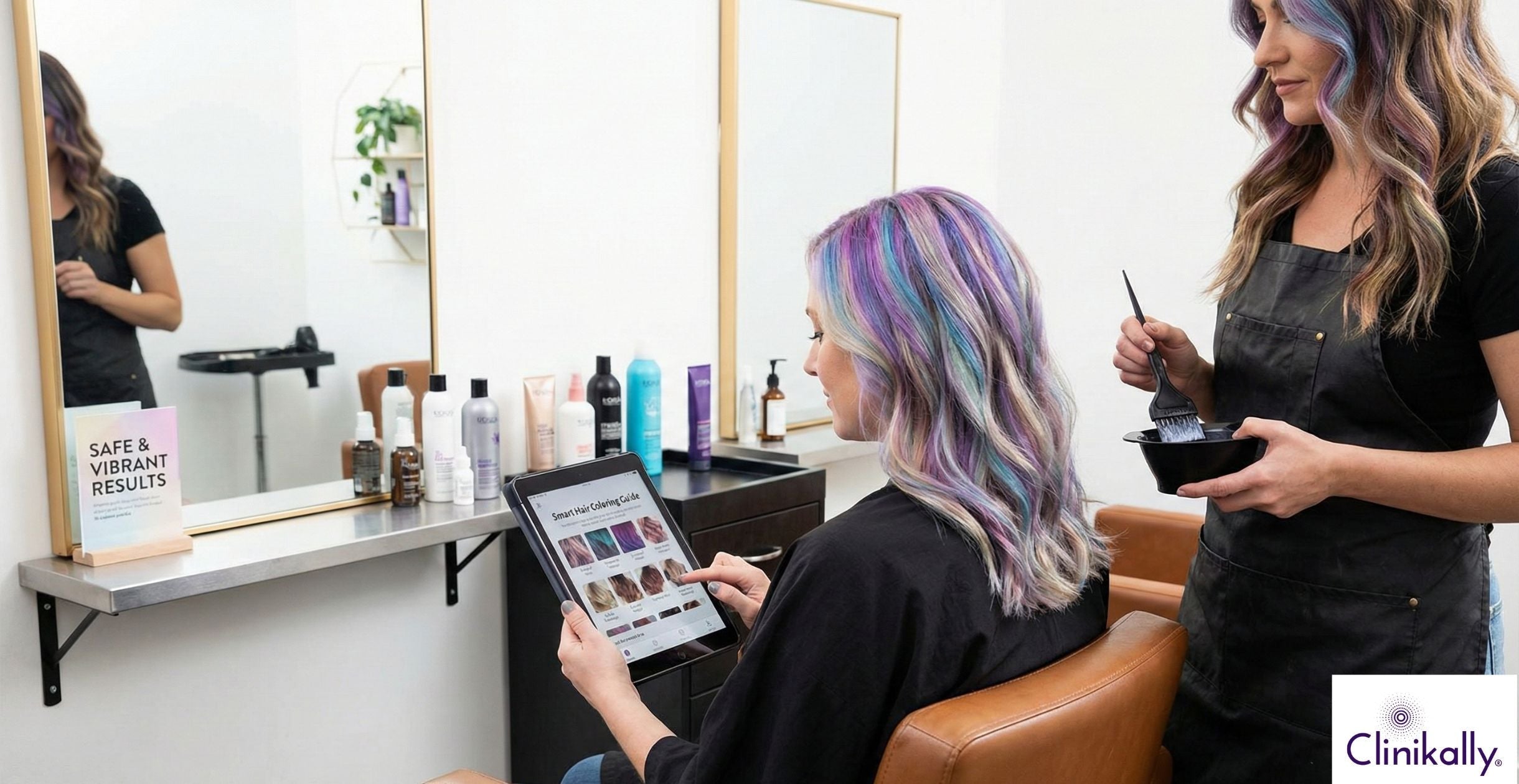 Woman with coloured hair sitting in salon
