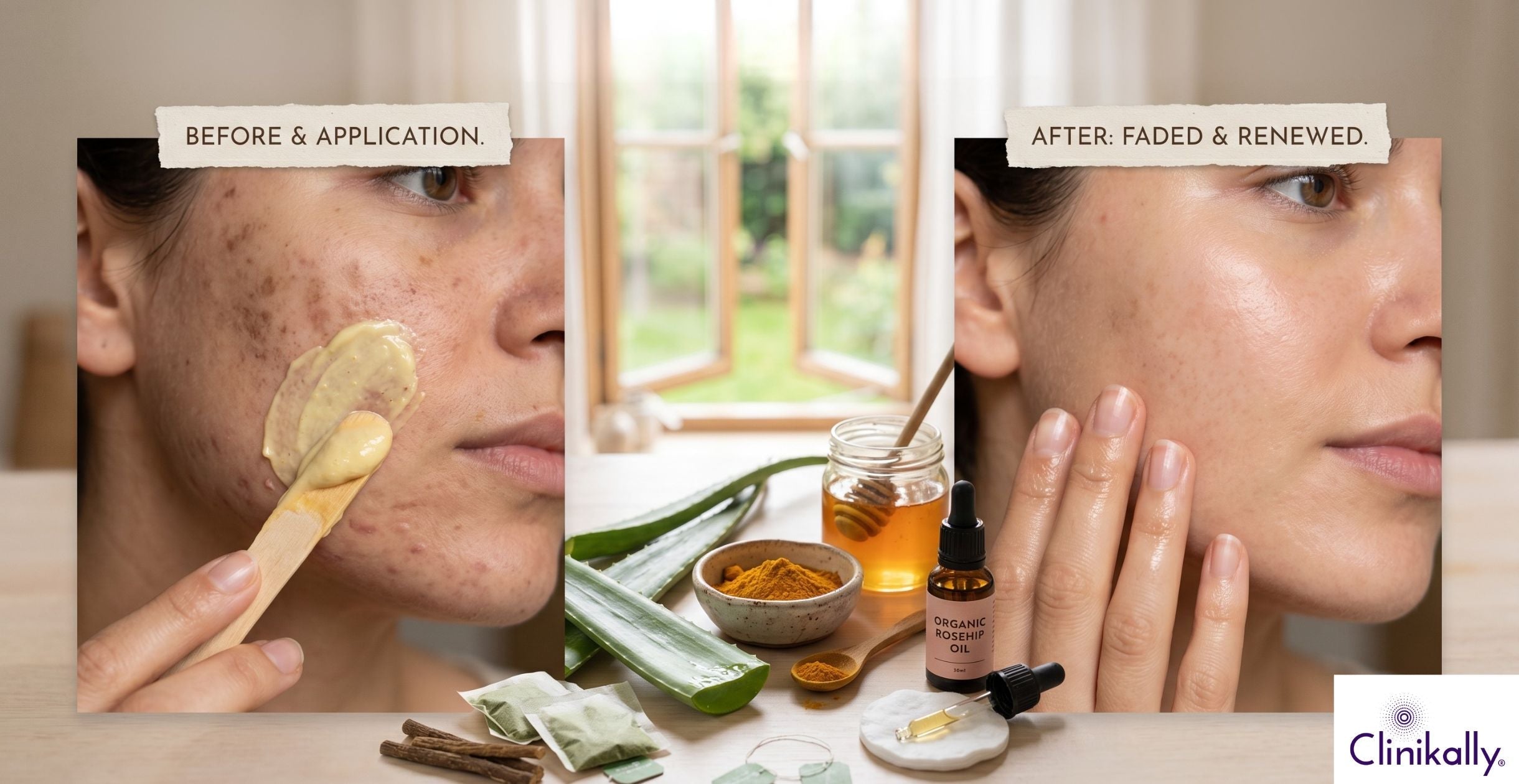 A Before & After Image of a Women with Dark Spots & Acne