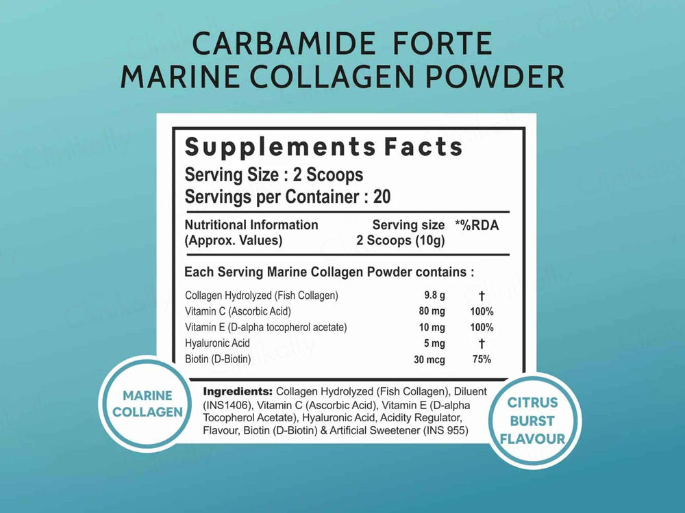 Carbamide Forte Marine Collagen Powder Supplement - Citrus Burst Orange Flavour