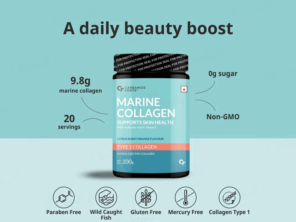 Carbamide Forte Marine Collagen Powder Supplement - Citrus Burst Orange Flavour