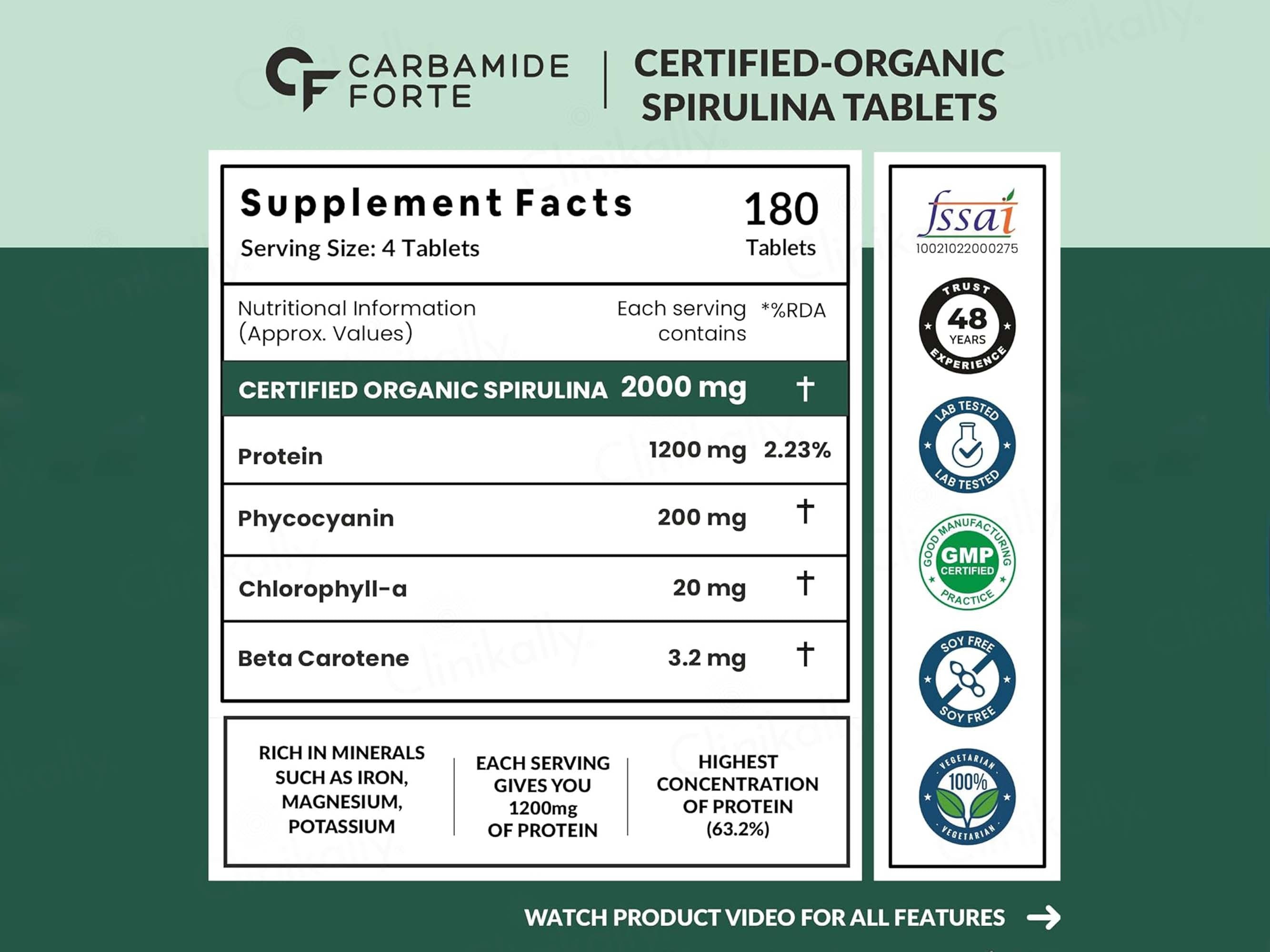 Carbamide Forte Organic Spirulina 2000mg Tablet