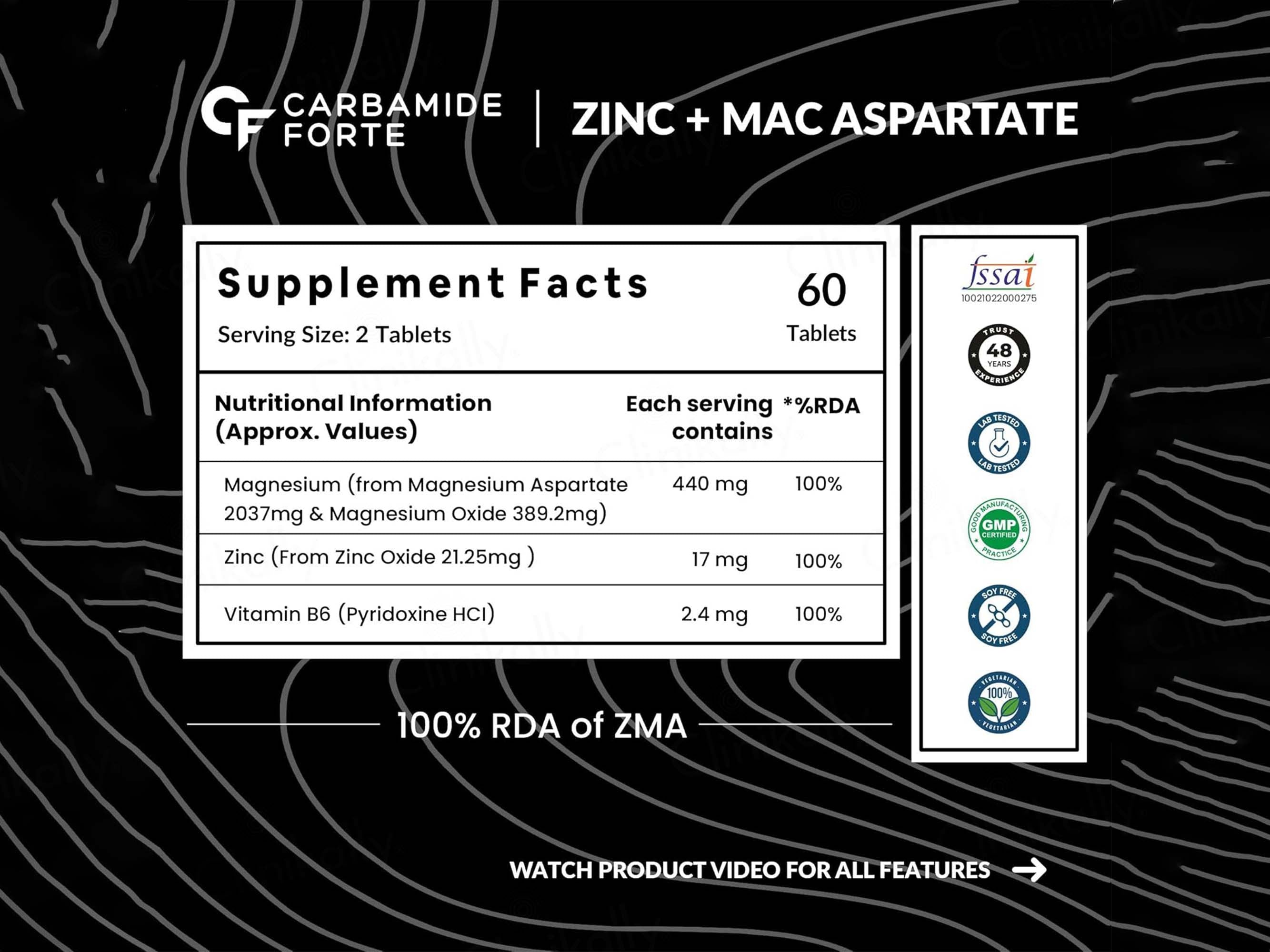 Carbamide Forte ZMA - Zinc, Magnesium Aspartate & Vitamin B6 Tablet