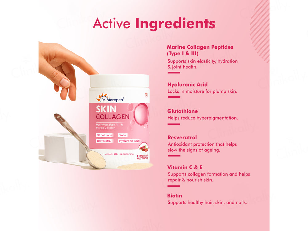 Dr. Morepen Hydrolyzed Type I & III Marine Skin Collagen Powder - Strawberry Watermelon Flavour