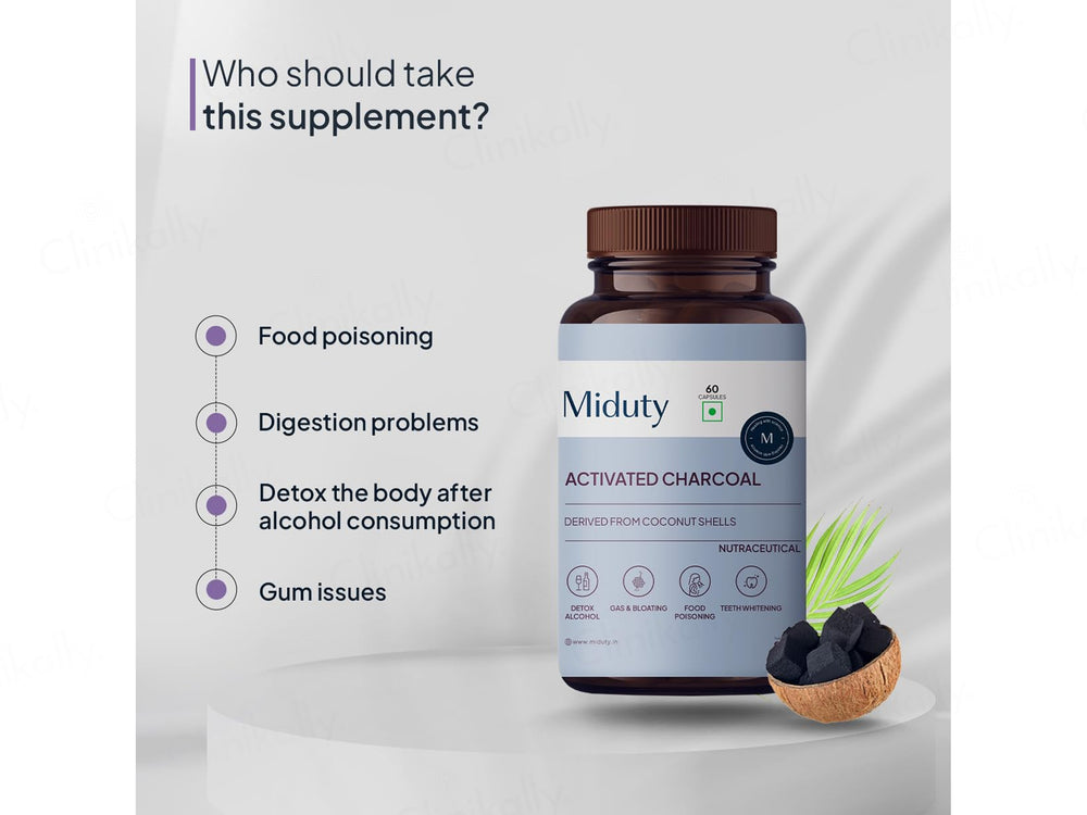 Miduty Activated Charcoal Nutraceutical Veg Capsule