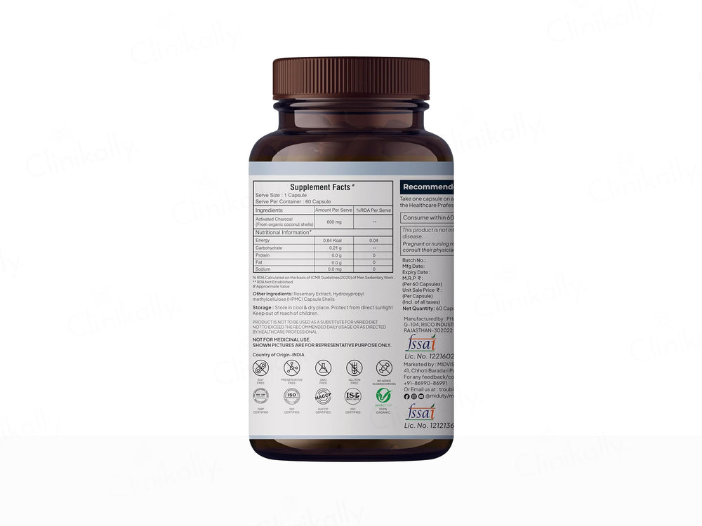 Miduty Activated Charcoal Nutraceutical Veg Capsule
