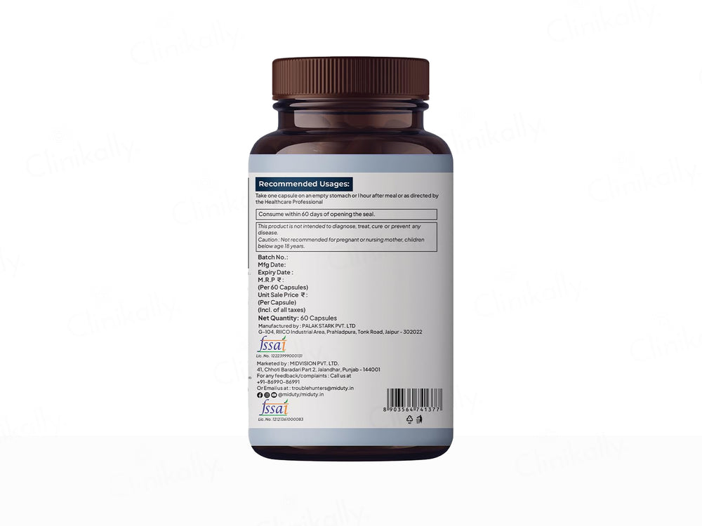 Miduty Activated Charcoal Nutraceutical Veg Capsule