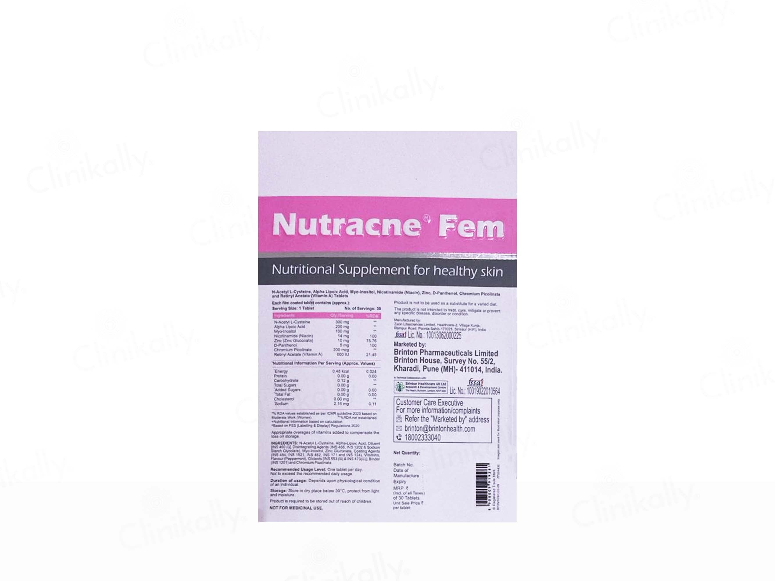 Nutracne Fem Nutritional Clear Skin Supplement For Women