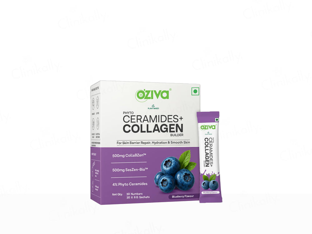 OZiva Phyto Ceramides + Collagen Builder Powder - Blueberry Flavour