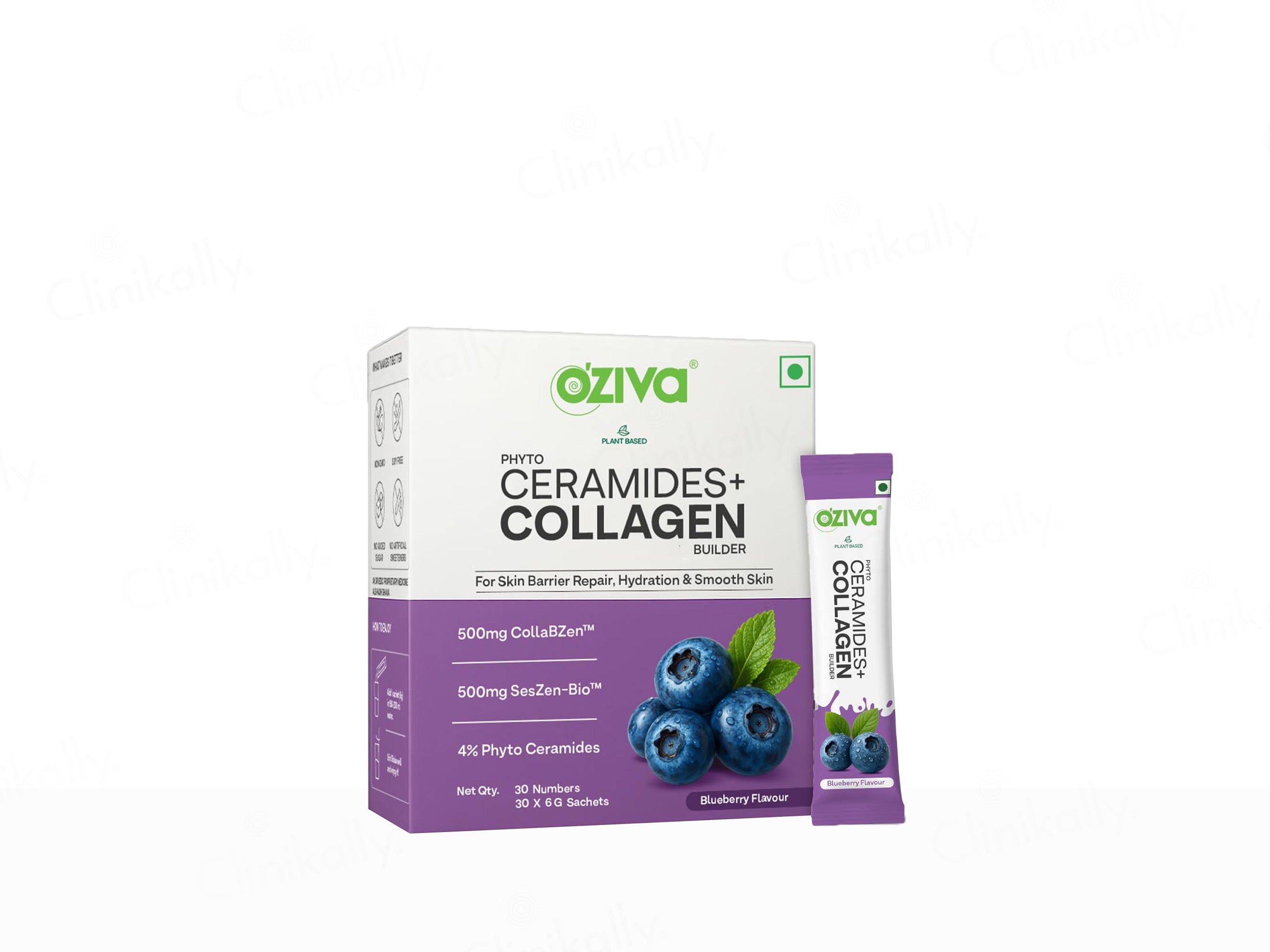 OZiva Phyto Ceramides + Collagen Builder Powder - Blueberry Flavour