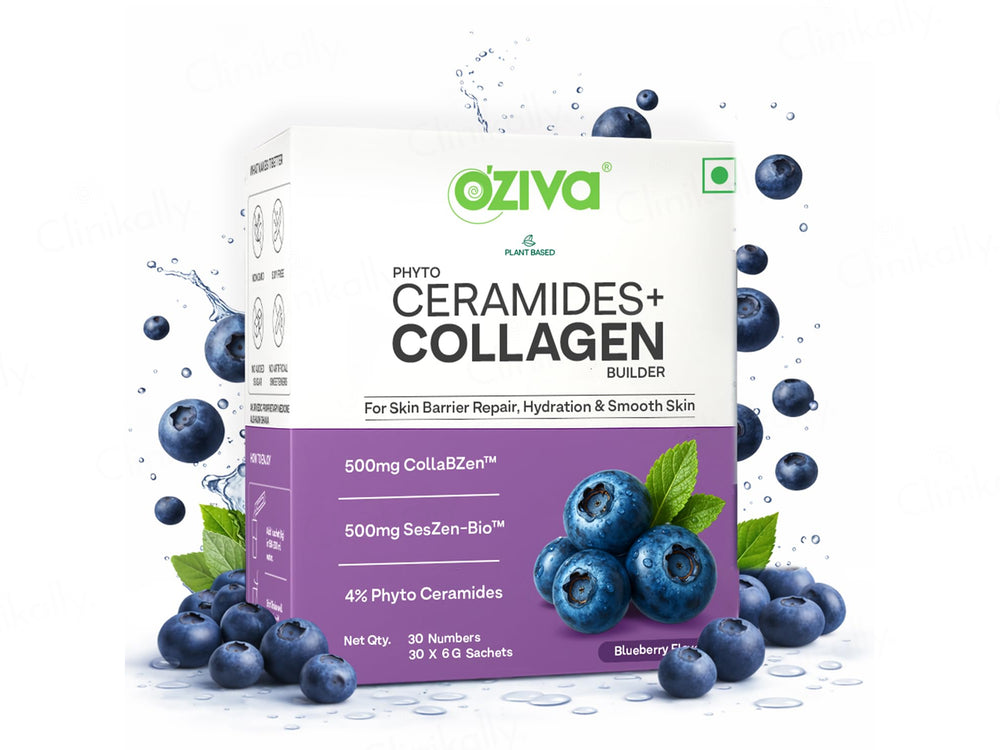 OZiva Phyto Ceramides + Collagen Builder Powder - Blueberry Flavour