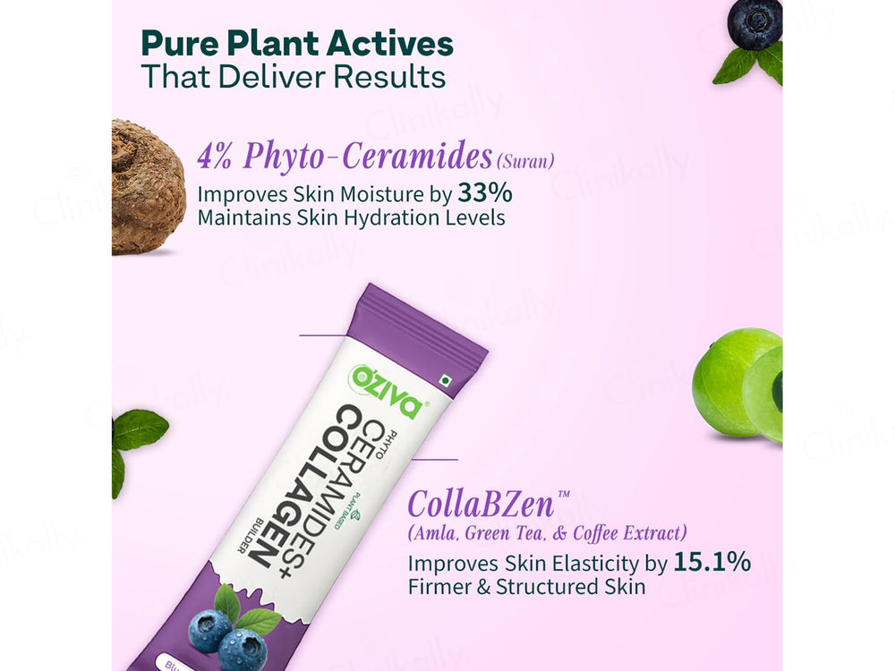 OZiva Phyto Ceramides + Collagen Builder Powder - Blueberry Flavour