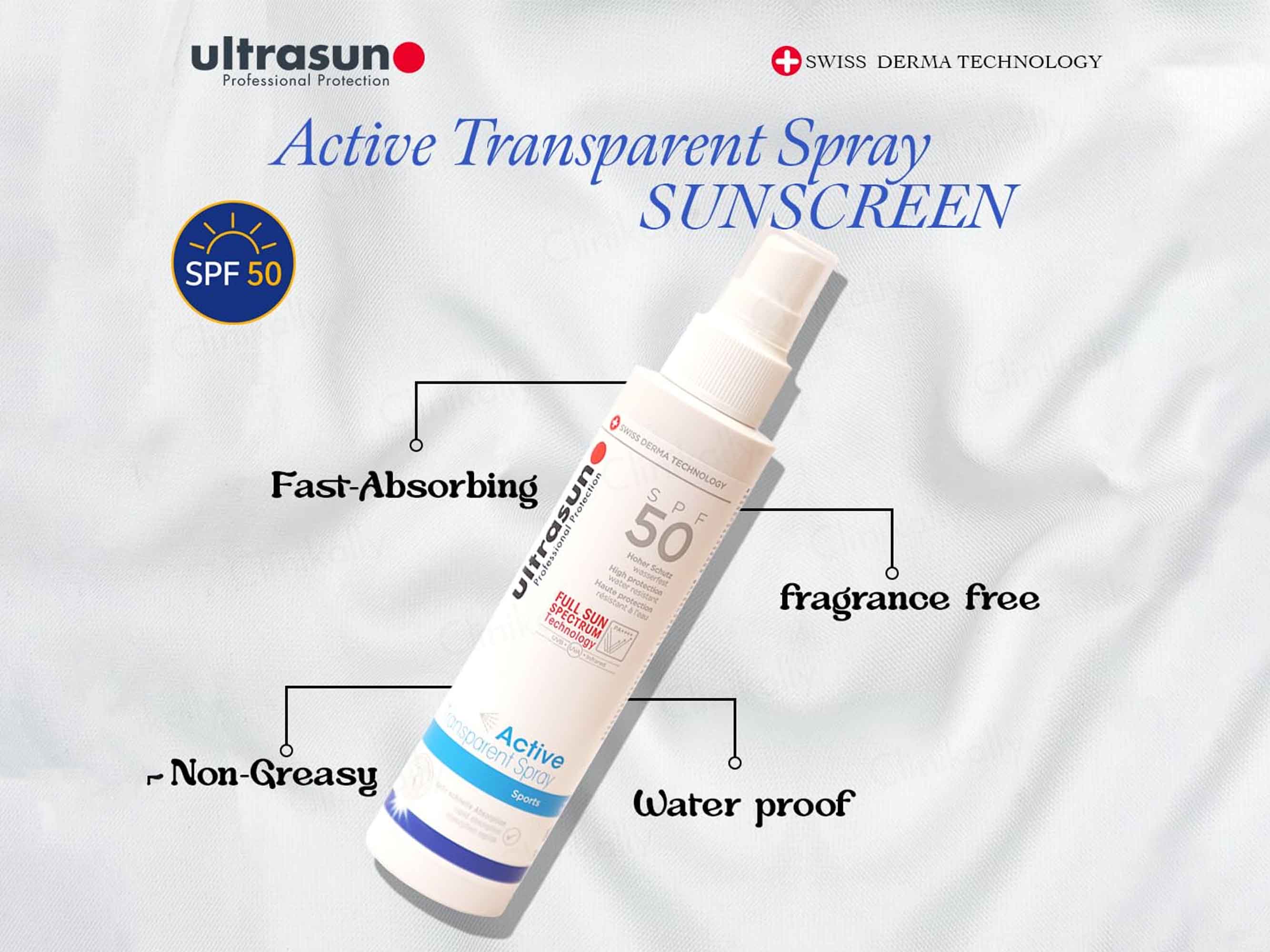 Ultrasun Active Transparent Sports Spray Sunscreen SPF 50 PA++++